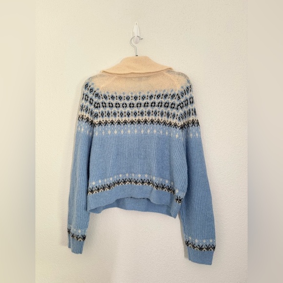 J. CREW Fair Isle Half Zip Alpaca Wool Blend Sweater Brushed Yarn Blue Large NEW - Picture 8 of 10